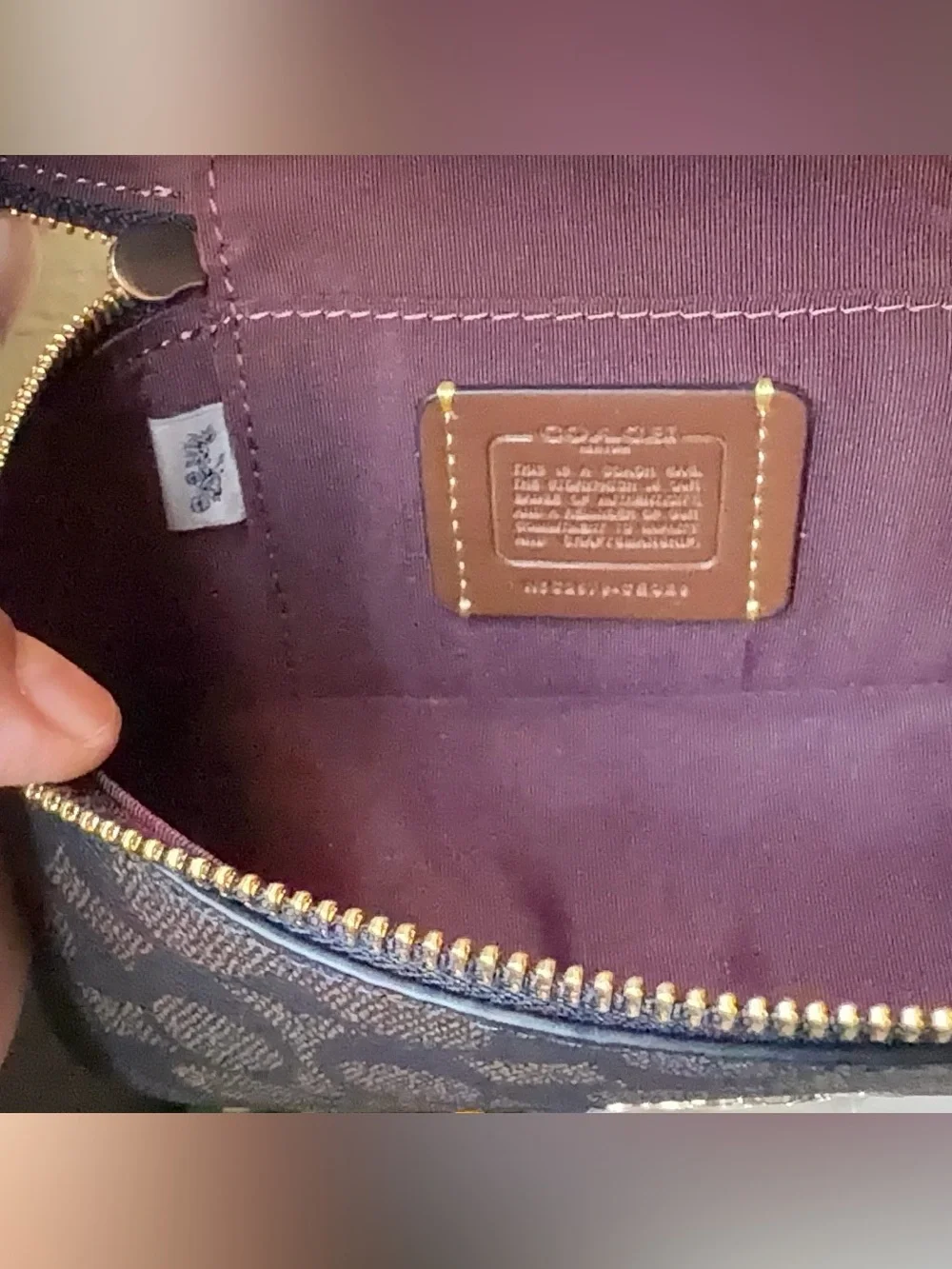 Coach Brown Signature Canvas Cosmetic Case with Black Leather Top